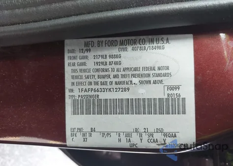 2000 Ford Contour Se Fleet из США, поврежденный, VIN 1FAFP6633YK127289